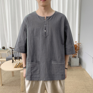 T8883 P45 新咖啡厅 加大码休闲宽松风圆领纯百搭凉爽T恤图片