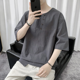 T8889P45短句风简约百搭七分袖T恤宽松休闲青年个性潮流棉麻体，男装T恤，电商A026
