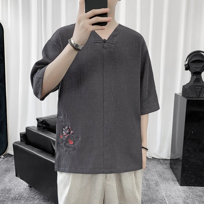 T8892P45短句风冰丝风V领短袖薄款夏装T恤加大码休闲潮流,男装T恤,电商A026