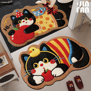 卡通猫咪浴室吸水地垫硅藻泥厕所卫生间防滑脚垫耐磨速干垫子新款