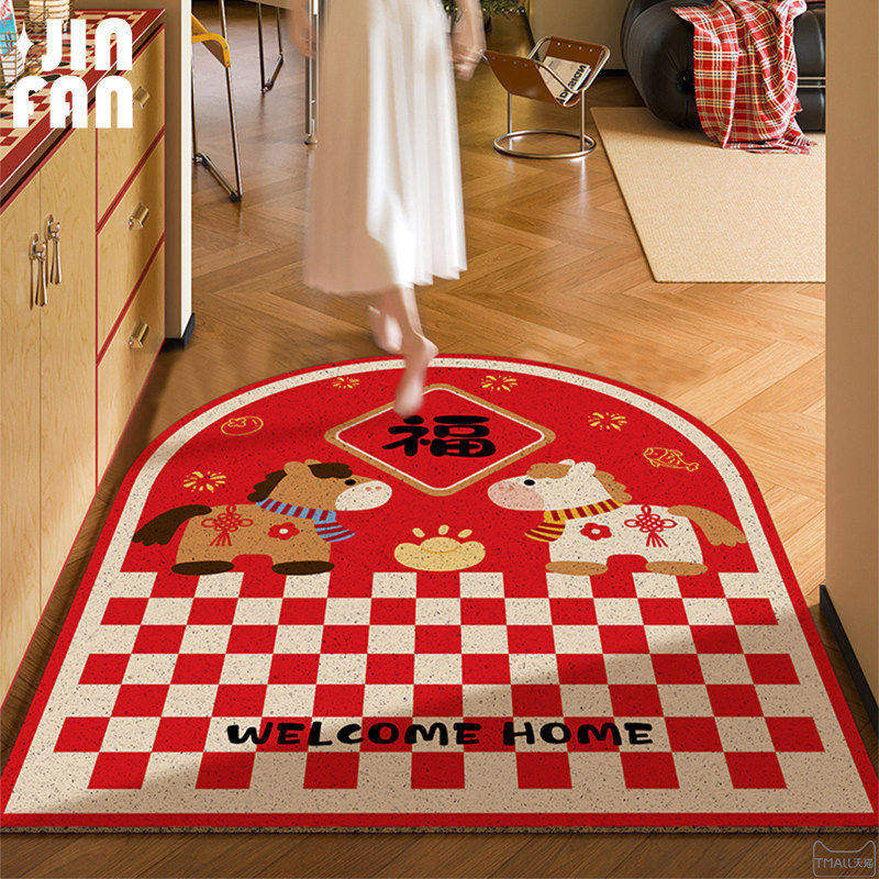 马年红色入户门地垫新年玄关丝圈门口进门脚垫竖版地毯防滑可裁剪,居家布艺,入户地垫,淘宝优惠券,粉丝福利购,淘宝优惠卷