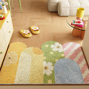 清新花卉入户门地垫丝圈进门门口家用防滑脚垫耐脏可裁剪玄关地毯