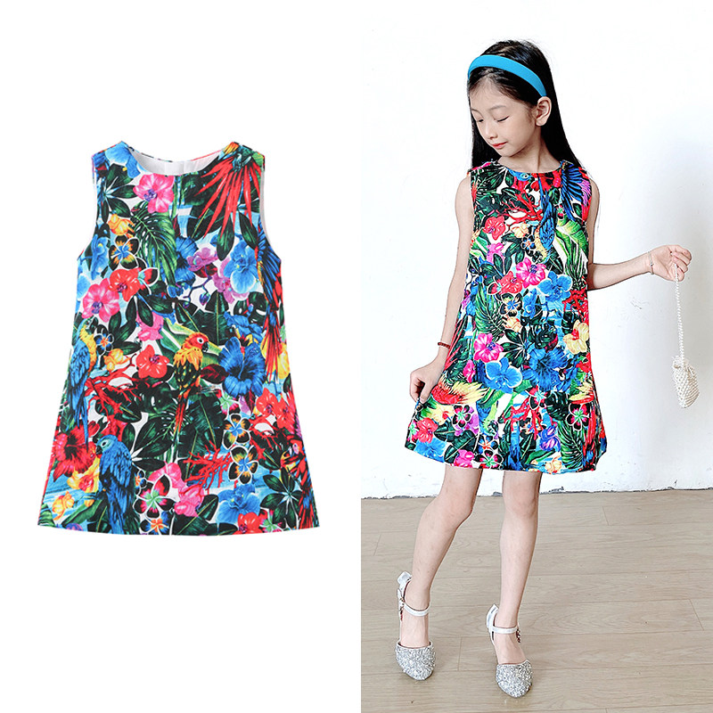 女童连衣裙春秋洋气2023新款女孩公主裙宝宝鹦鹉裙子卡通欧美童装