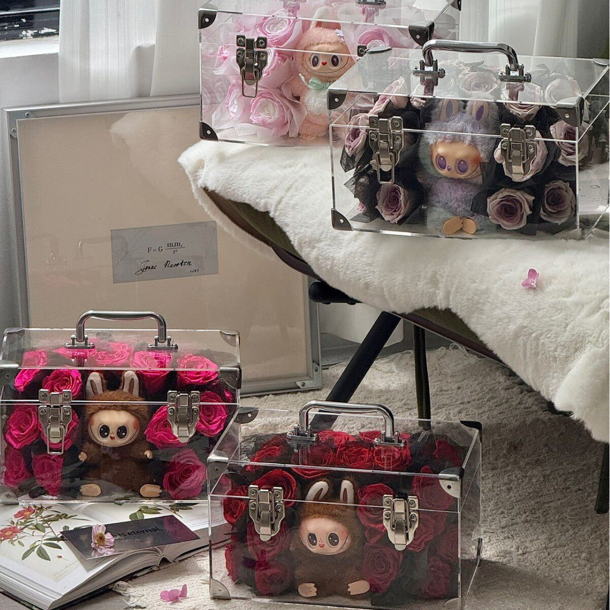 圣诞七夕情人节公仔花盒永生花手提玫瑰花盒告白生日纪念日送女友