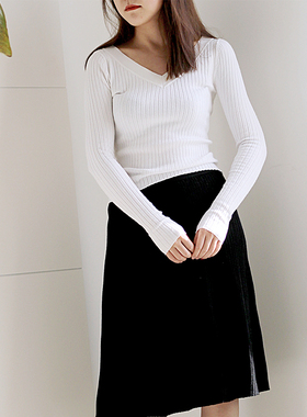 芦苇种子ReedSeed｜简约罗纹V领针织打底毛衣 RS01003