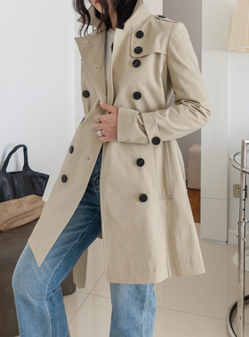 娇小版型修身款经典双排扣风衣RS03001