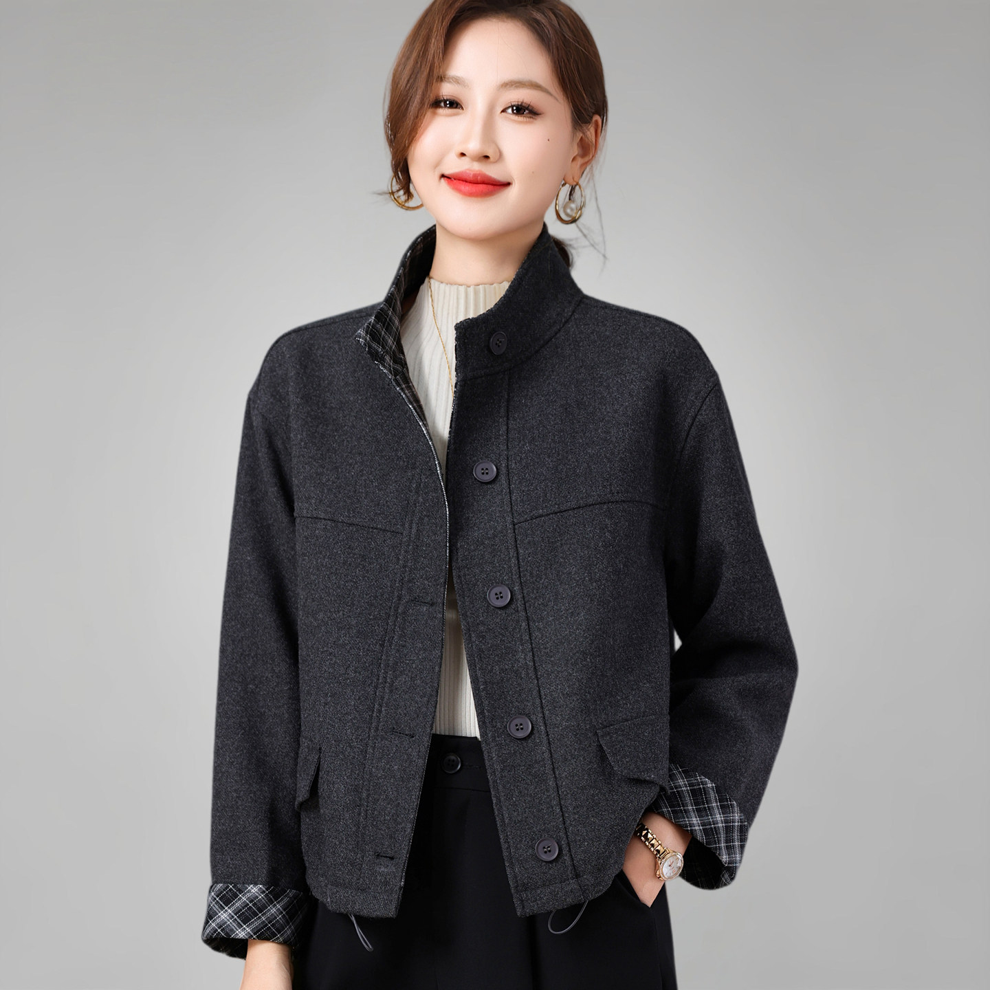 小香风短外套女工装夹克呢子上衣