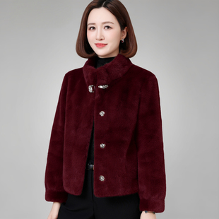 貂绒皮草外套女冬季2025新款立领加厚短款妈妈开衫小个子保暖大衣