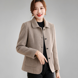 翻领毛呢外套女士冬装2025新款上衣中年妈妈短款西装双面呢子大衣