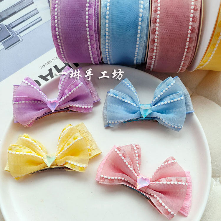 40mm双边跳点雪纱丝带diy手工蝴蝶结发夹发饰材料配件纱带一琳d23