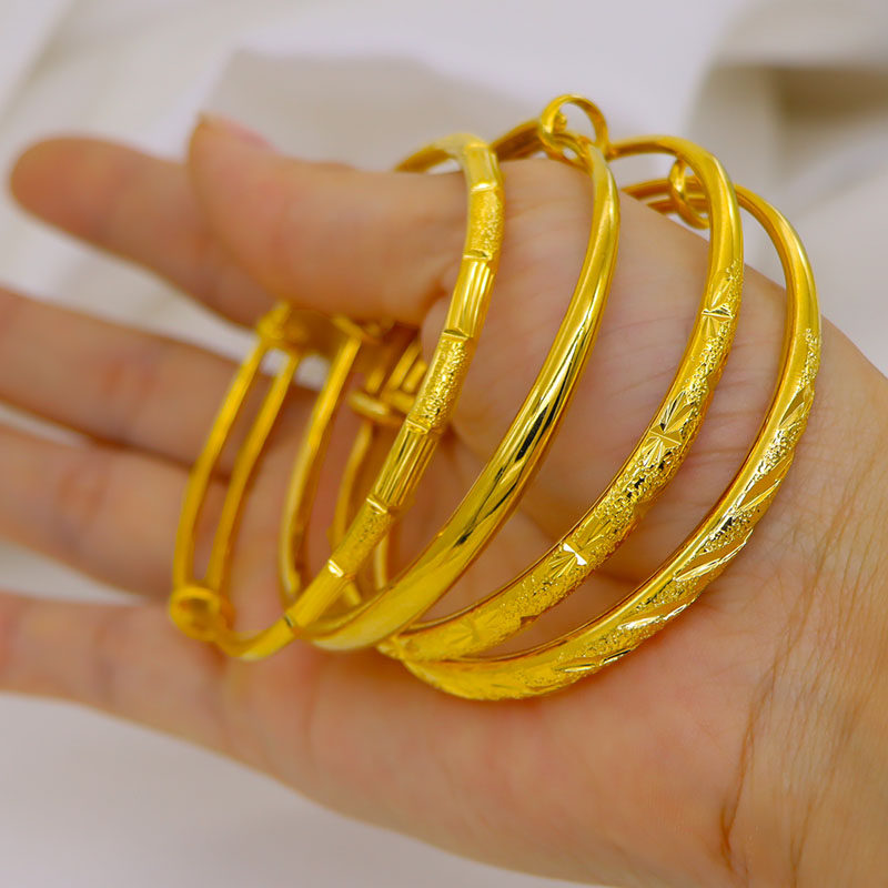 沙金手镯久不掉色光面满天星越南首饰仿真假黄金女纯金色结婚首饰