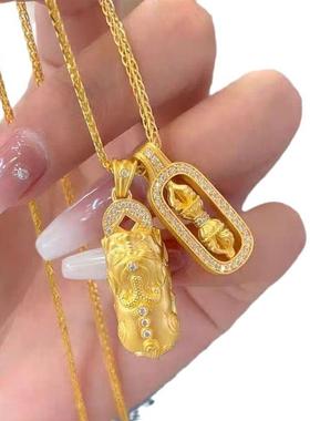 貔貅吊坠古法点钻叠戴项链沙金