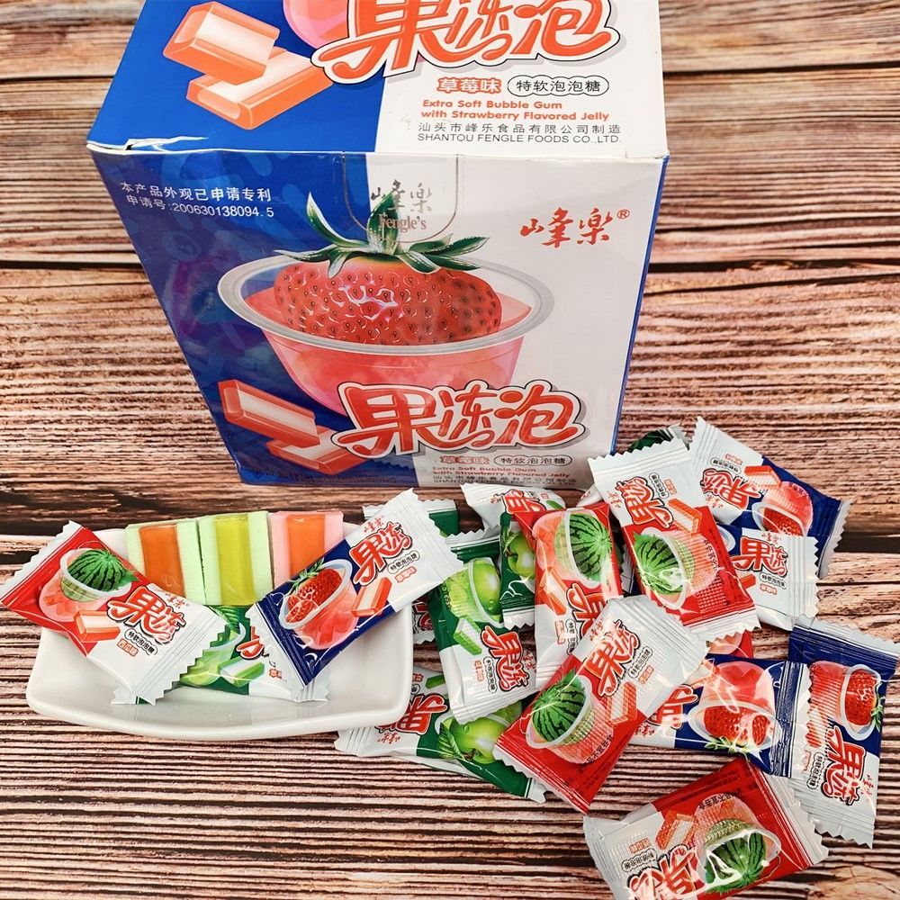 峰乐果冻泡泡糖夹心西瓜味草莓味水果泡泡糖盒装包邮