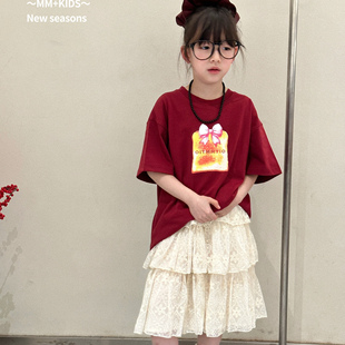 现货2025夏款波拉BORA韩国童装女童蝴蝶结短袖T恤上衣宽松洋气潮