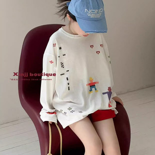 现货2026夏款波拉BORA韩国童装女童薄款涂鸦防晒面膜长袖T恤上衣