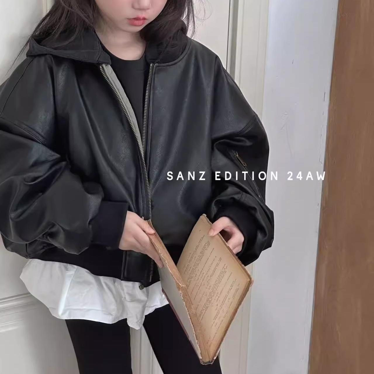 现货2024冬款波拉bora童装叁作男女童夹棉加厚皮衣机车外套可脱卸