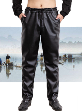 男士皮裤加绒加厚中老年宽松挡风保暖防水机车骑行代驾劳保工作裤