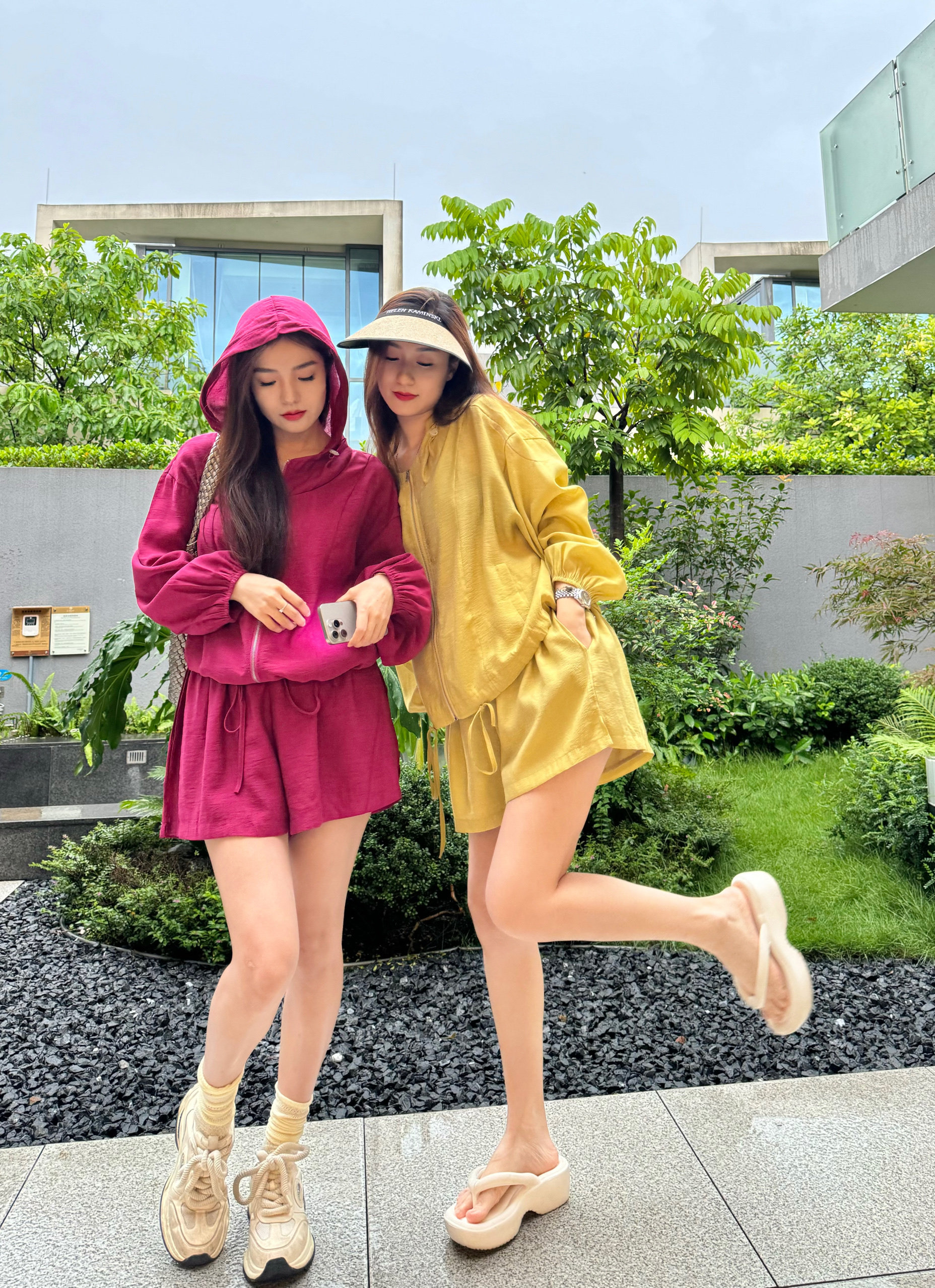 夏季新款麻料长袖薄款开衫松紧高腰短裤防晒套装女
