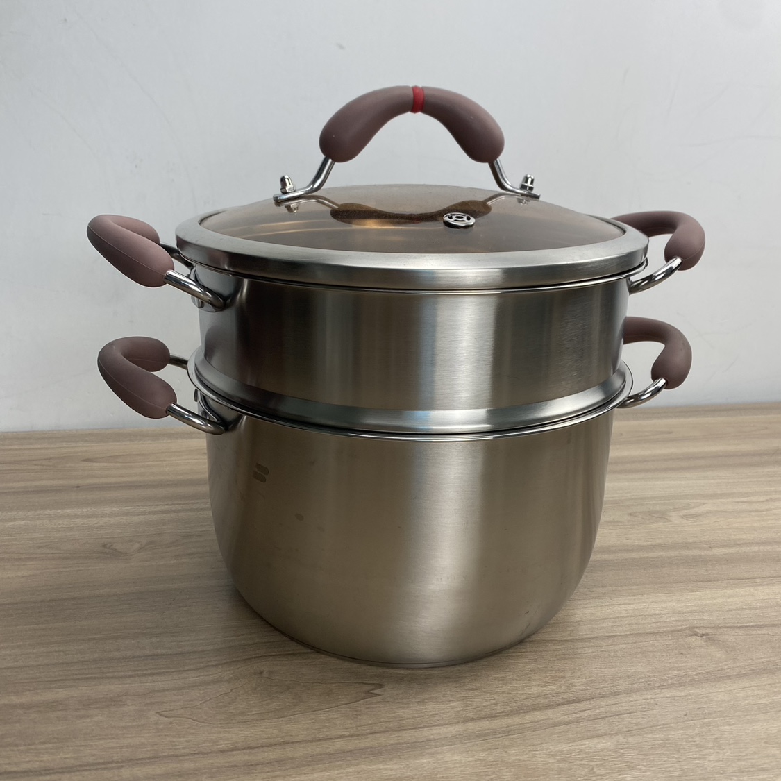 工厂瑕疵304不锈钢加高锅汤锅三层加厚复合底二层蒸锅硅胶隔热把