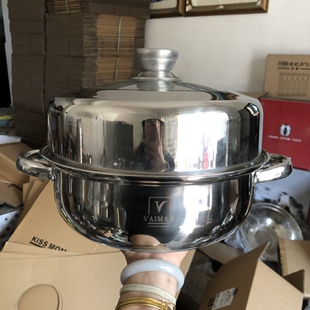 瑕疵清仓28cm不锈钢双耳汤火锅加蒸片宿舍单人商用蒸汤锅桑拿锅