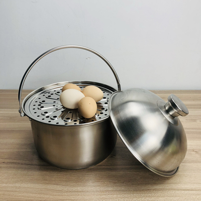 工厂瑕疵露营小锅201不锈钢吊锅野餐上蒸下煮手提式不锈汤锅20cm