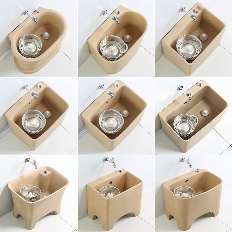 陶瓷双驱动彩色洗拖把池地盆家用落地式拖布池阳台卫生间拖把槽池