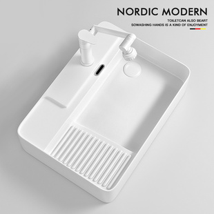 阳台一体搓衣板北欧现代台上盆方形陶瓷台面洗手盆简约家用洗衣盆