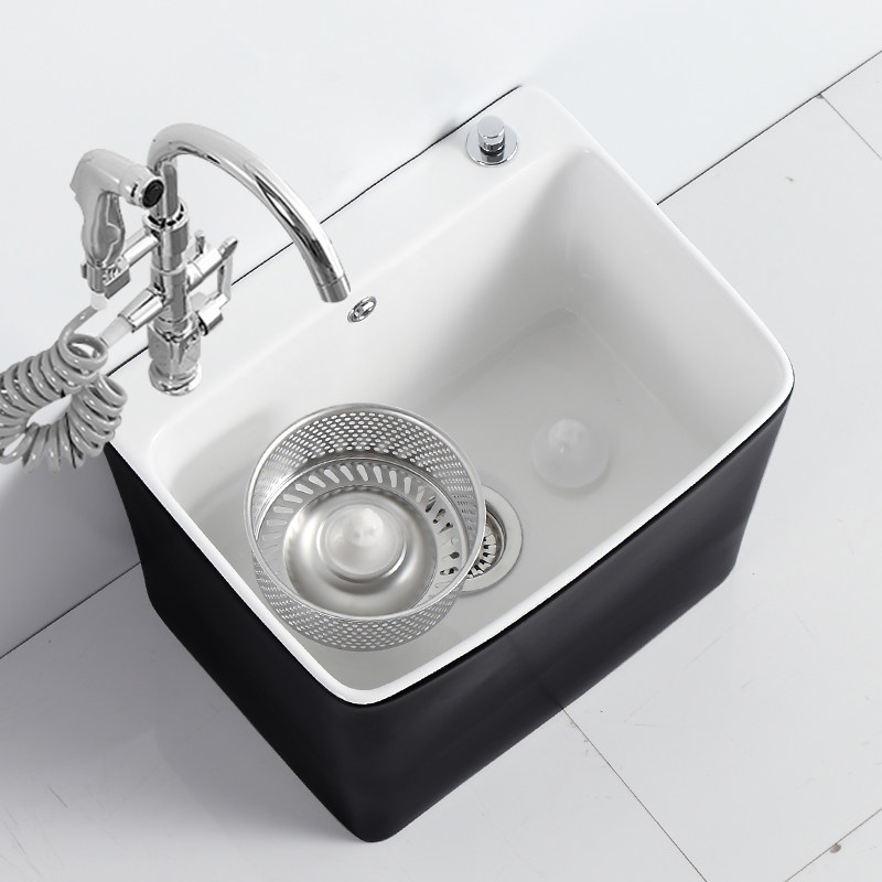 阳台拖把池黑白陶瓷卫生间北欧大号墩布池家用落地式双驱动地拖盆