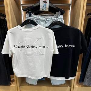 正品ck短袖Jeans同款夏季纯棉宽松男女上衣浮雕背后大logo圆领t恤