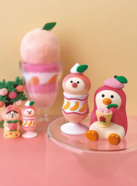 猫部杂货 日式蜜桃猫咪装饰摆件桃子丰收文鸟企鹅创意潮玩公仔