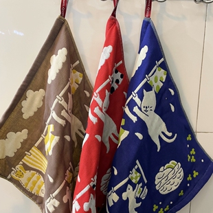 猫部杂货 勤劳的小猫纱布方巾日系卡通猫咪吸水厨房擦手挂巾毛巾