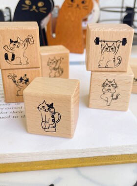猫部杂货 可爱复古猫咪的日常木质印章 手帐装饰印章 diy日记印章