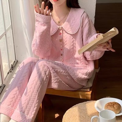 美梦睡衣女款纯棉秋冬季空气棉夹层2024新款加厚保暖家居服可外穿