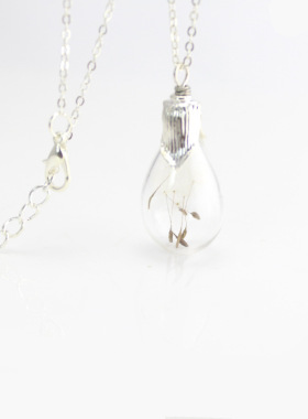 百合花夜光项坠蒲公英干花项链女DIY水滴玻璃罩毛衣链