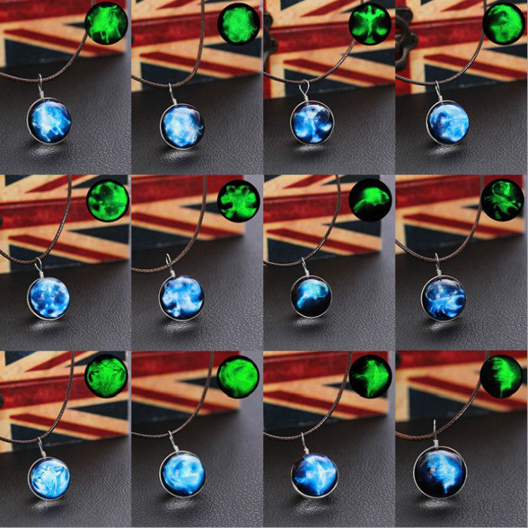 12星座守护神夜光吊坠宇宙玻璃时光宝石月亮星星颈链项链