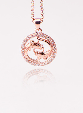 外贸饰品 十二星座星宿双鱼座项链 短 保色电镀镶水钻