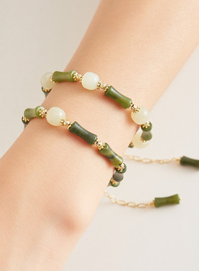 橄榄手链女生ins新中式天然和田国潮铜镀真金玉中国风手饰