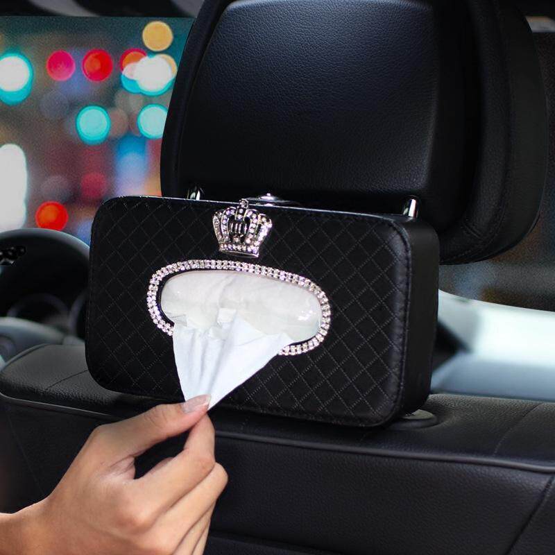 汽车纸巾盒挂式镶钻皇冠天鹅车载椅背创意抽纸套女车用抽纸盒装饰