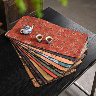 双面云纱防水茶席禅意家用复古隔热茶垫子茶铺加厚主人席干泡茶布