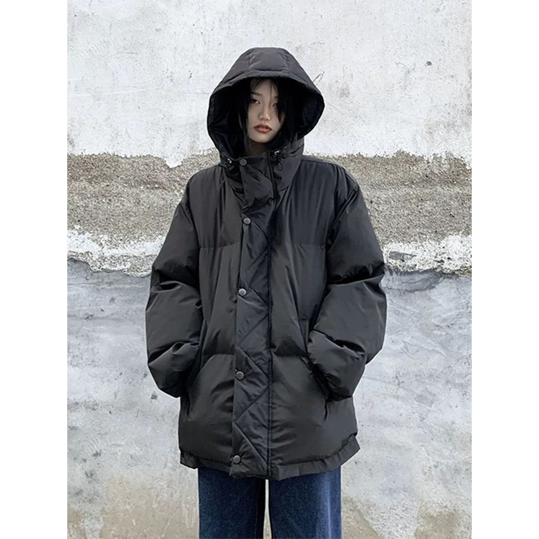 胖妹妹百搭纯色宽松面包服外套韩版松弛感高端连帽休闲棉服女上衣