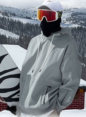 雪否 灰色单板滑雪防水over size宽松加绒 透气男女室内滑雪卫衣