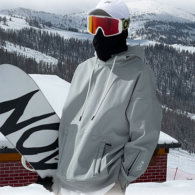 雪否 灰色单板滑雪防水over size宽松加绒 透气男女室内滑雪卫衣