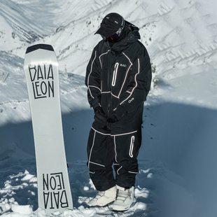 雪否 黑色反光加绒防水防风耐磨滑雪套装 oversize雪裤单板滑雪服