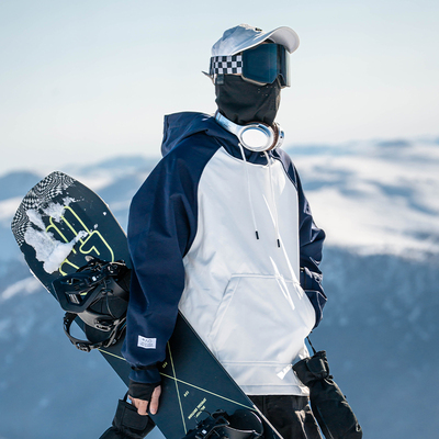 雪否 藏青单板滑雪防水over size宽松加绒 透气男女室内滑雪卫衣