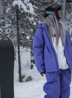 雪否 紫色加绒防水防风耐磨滑雪套装潮款oversize雪服单板滑雪服