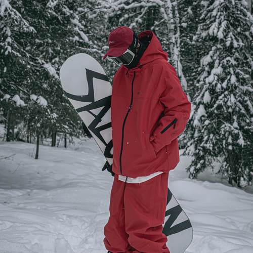 雪否 红色加绒防水防风耐磨滑雪套装潮款oversize雪裤单板滑雪服