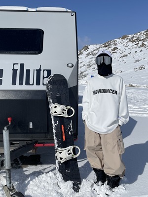 雪否 白色单板滑雪防水oversize宽松T恤透气加绒男女室内滑雪卫衣