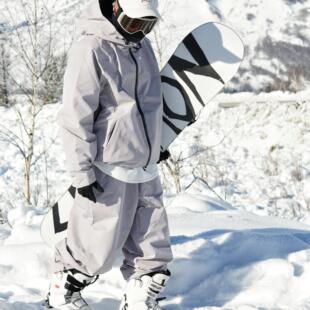 分体潮款 oversize雪服单板滑雪服 加绒灰色防水防风滑雪套装 雪否