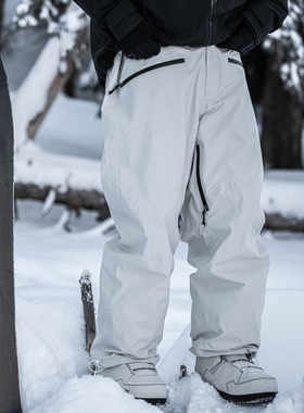 雪否 白色单板滑雪裤加绒防水防风耐磨潮宽松版oversize平价雪裤