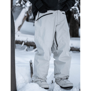 雪否 白色单板滑雪裤加绒防水防风耐磨潮宽松版oversize平价雪裤